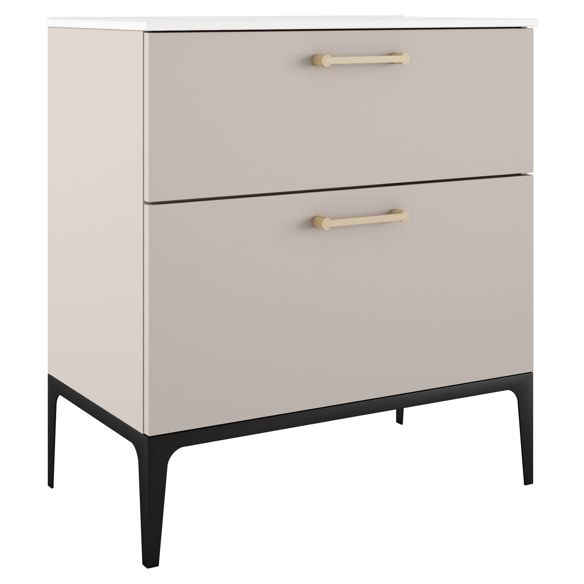 Servantskap Gull Ombra Beige 80 cm med Servant Hvit & Ben