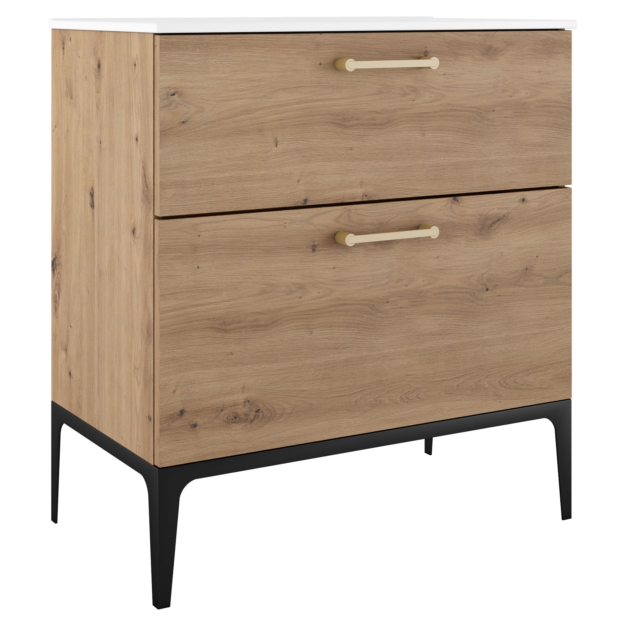 Servantskap Gull Ombra Tre Ljus 80 cm med Servant Hvit & Ben