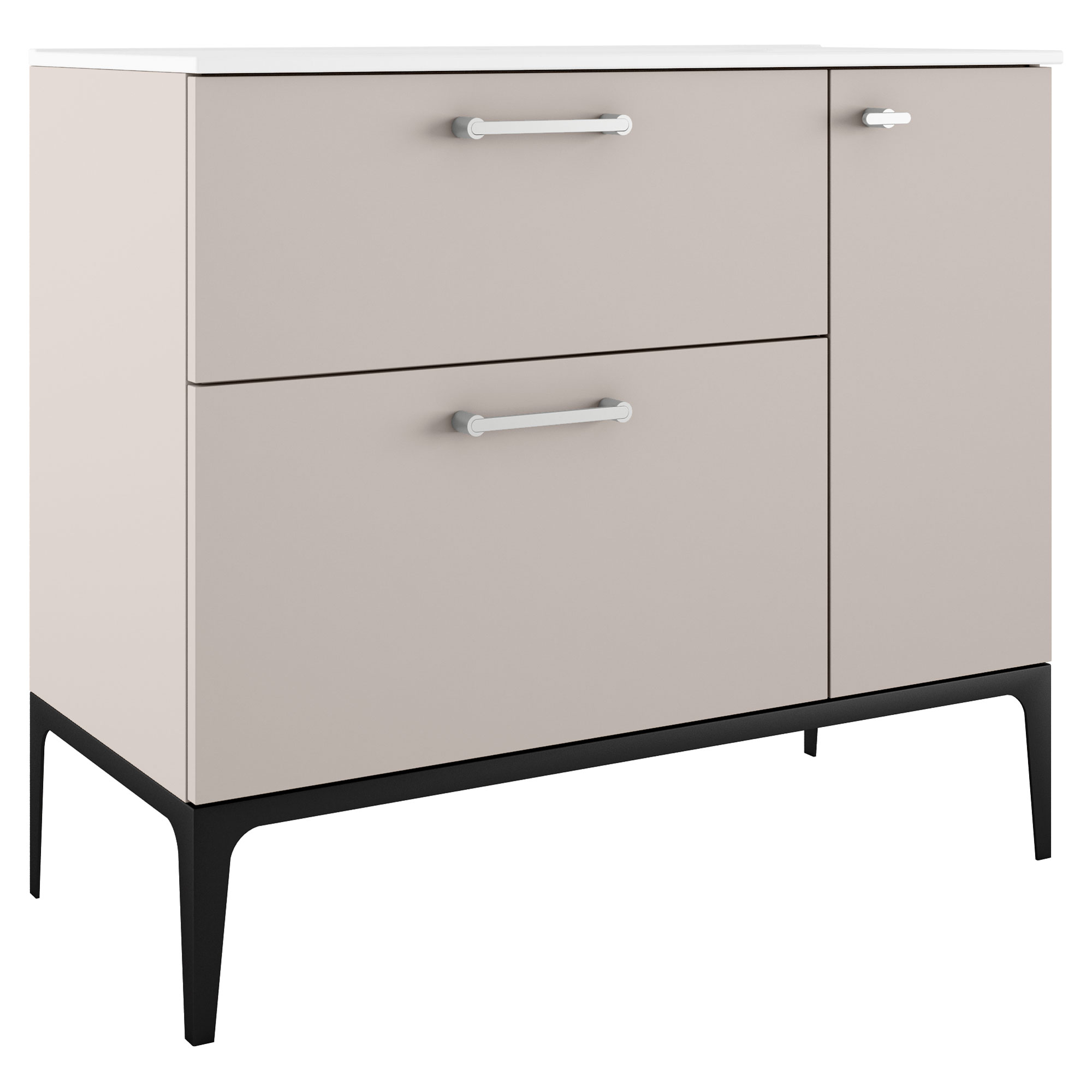 Servantskap Krom Ombra Beige 100 cm Venstre med Servant Hvit & Ben
