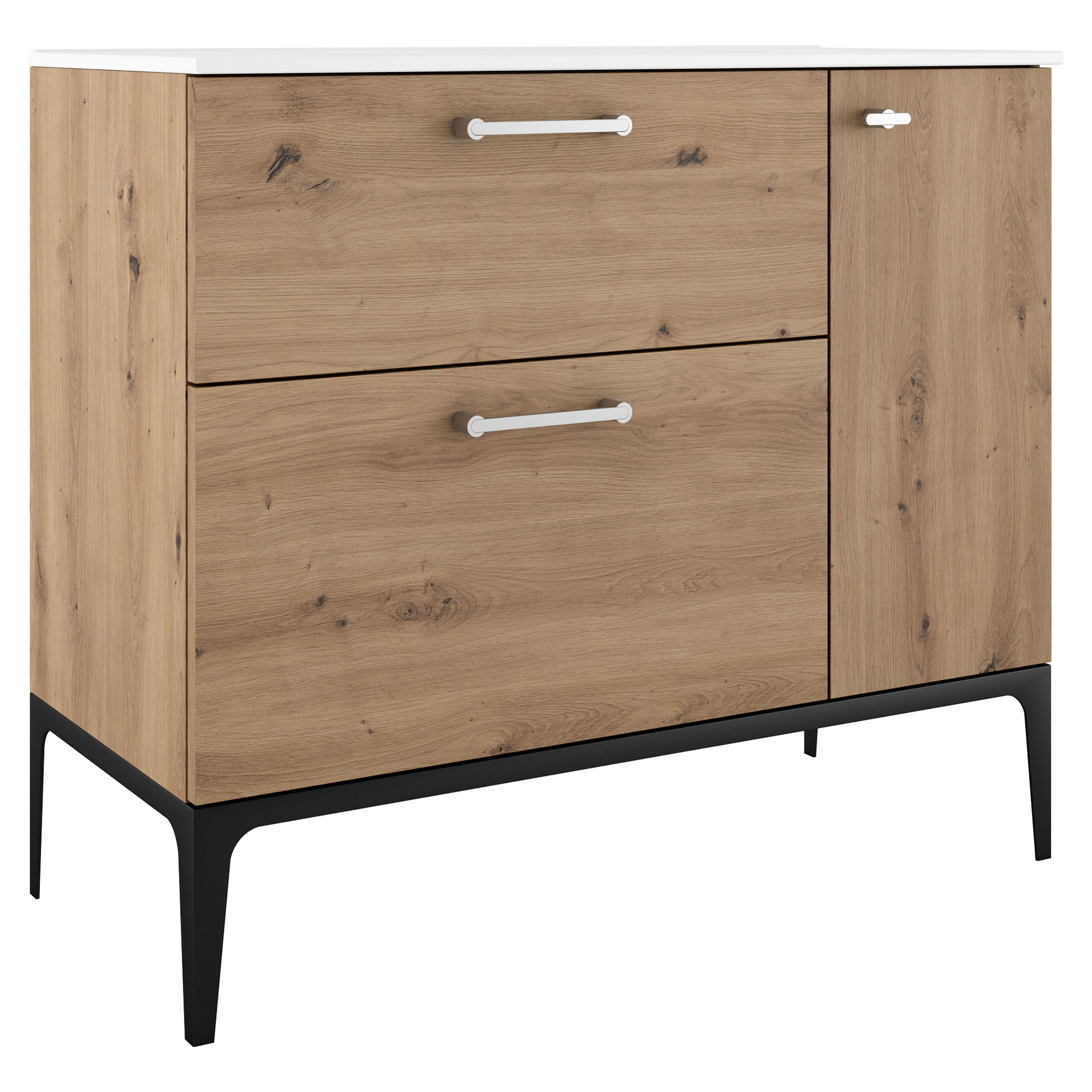 Servantskap Krom Ombra Tre Ljus 100 cm Venstre med Servant Hvit & Ben