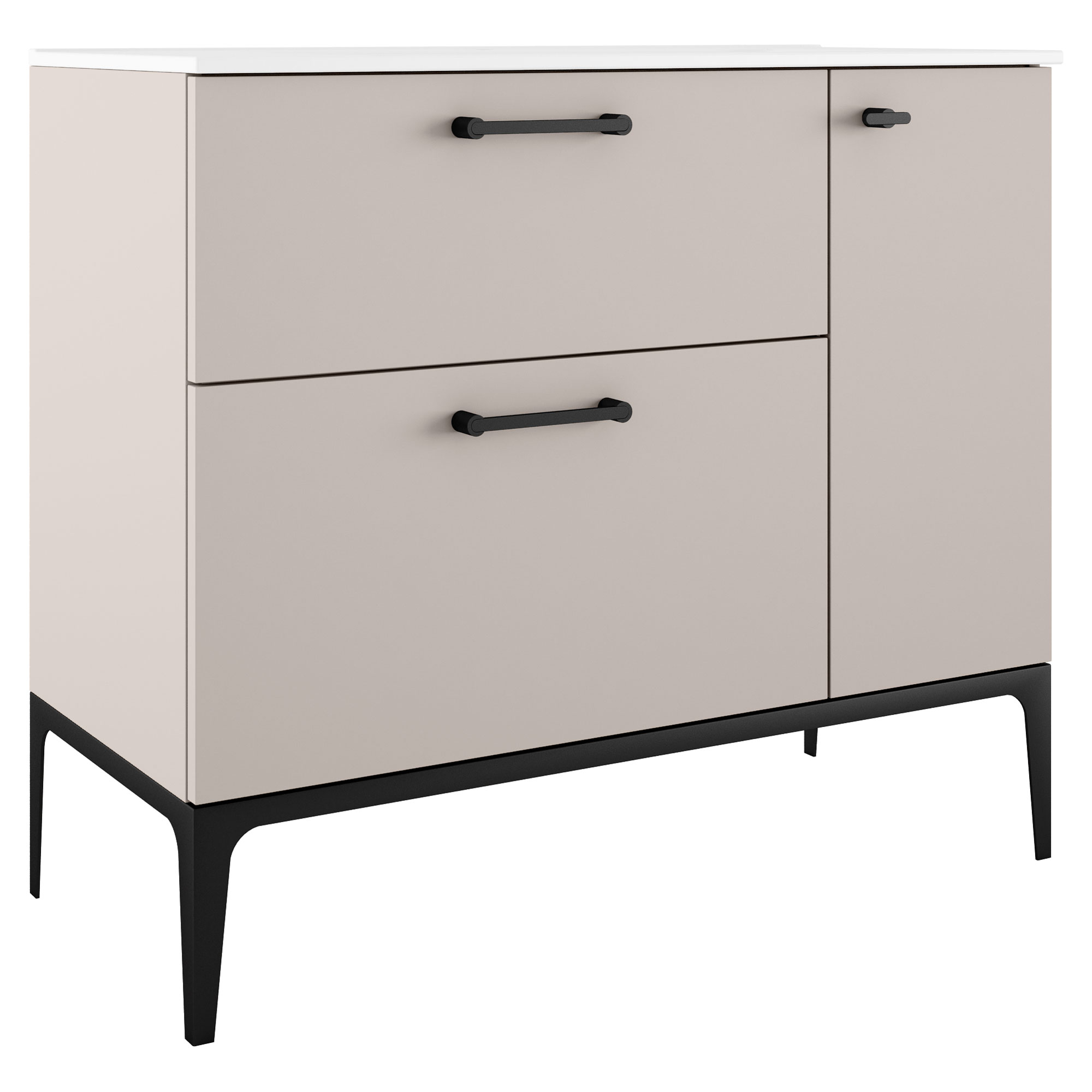 Servantskap Svart Ombra Beige 100 cm Venstre med Servant Hvit & Ben