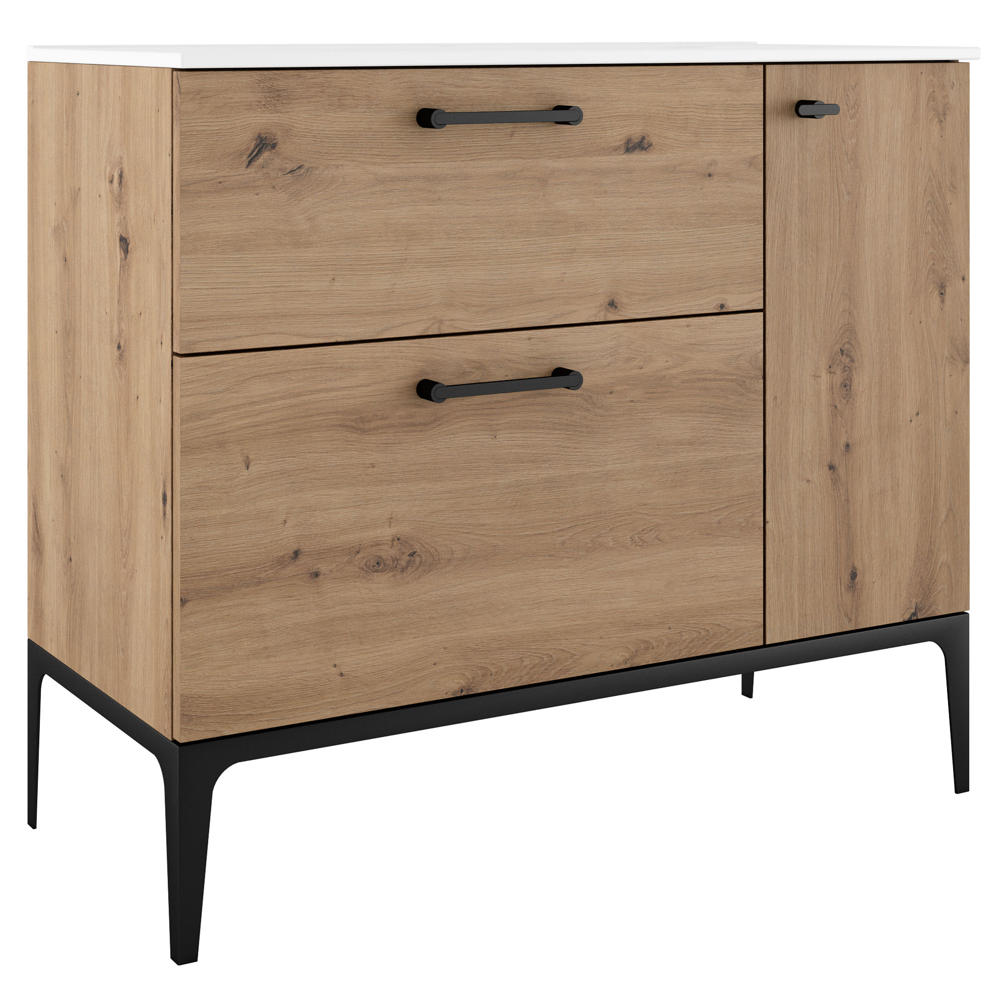 Servantskap Svart Ombra Tre Ljus 100 cm Venstre med Servant Hvit & Ben