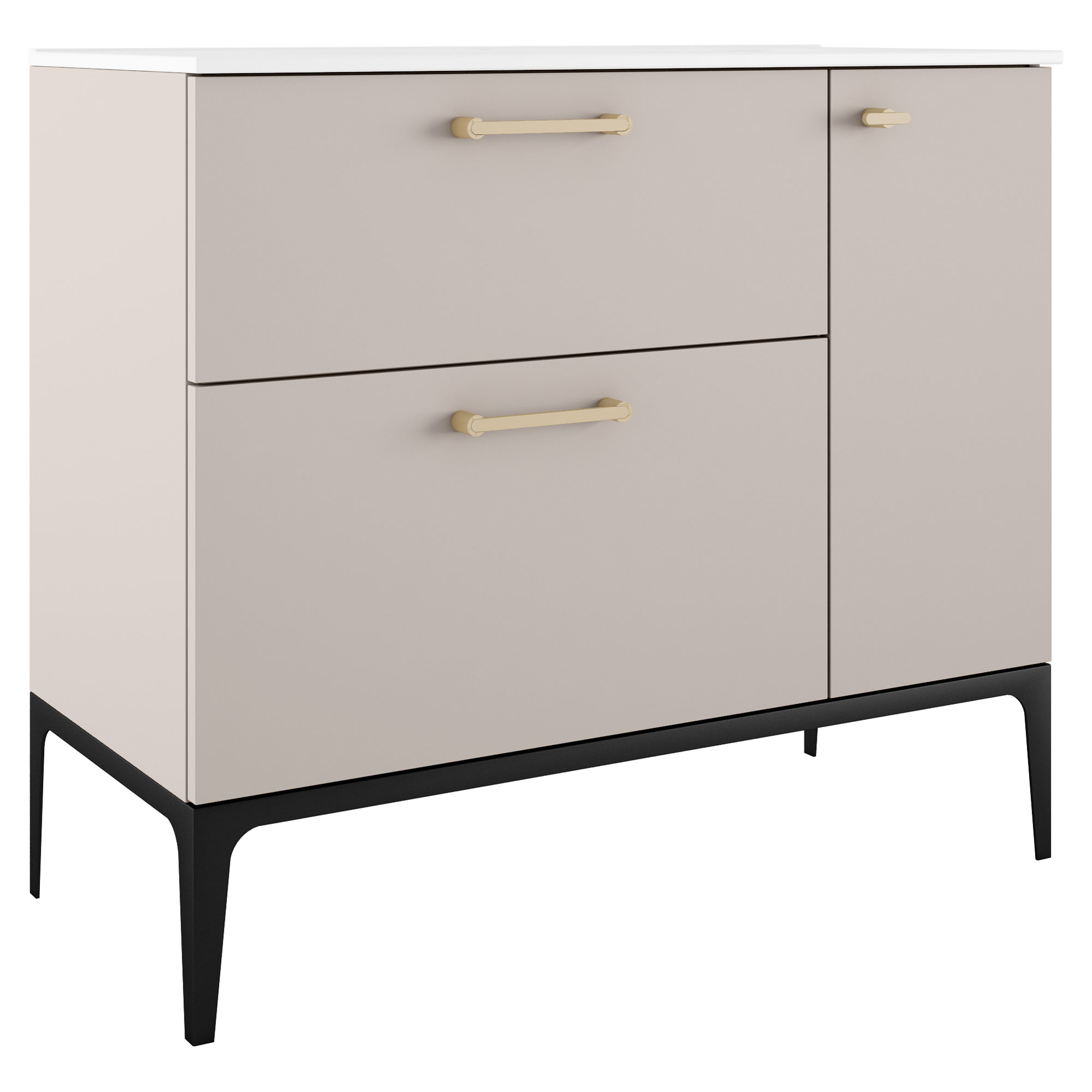 Servantskap Gull Ombra Beige 100 cm Venstre med Servant Hvit & Ben
