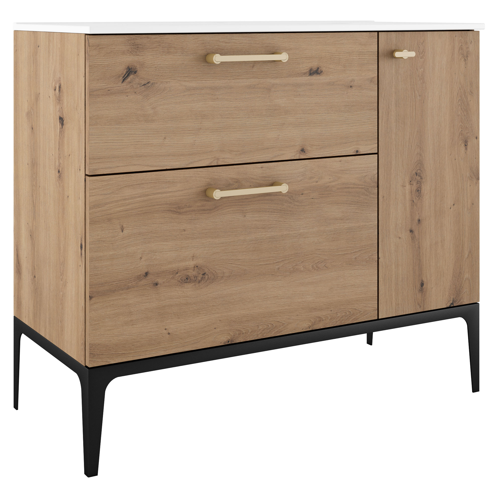 Servantskap Gull Ombra Tre Ljus 100 cm Venstre med Servant Hvit & Ben