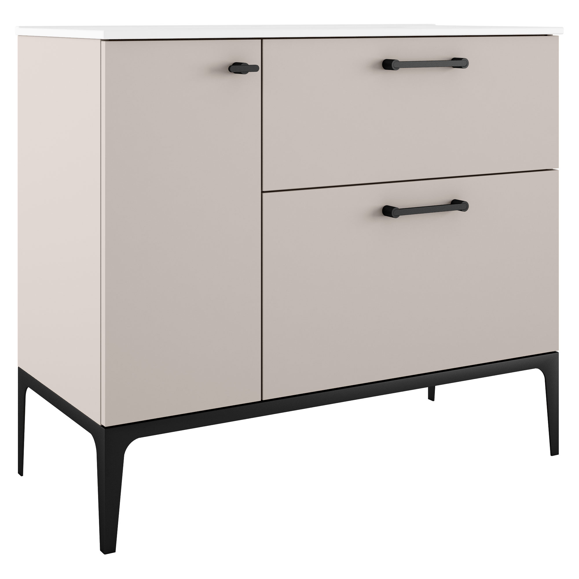 Servantskap Svart Ombra Beige 100 cm Høyre med Servant Hvit & Ben