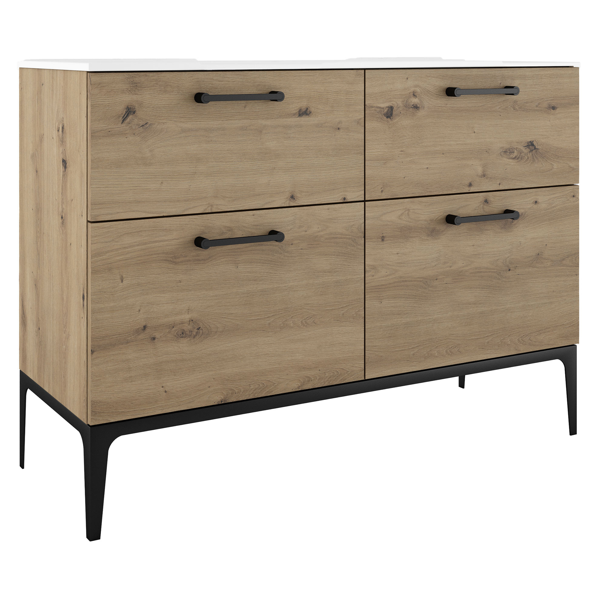 Dobbelt Servantskap Svart Ombra Tre Ljus 120 cm med Servant Hvit & Ben