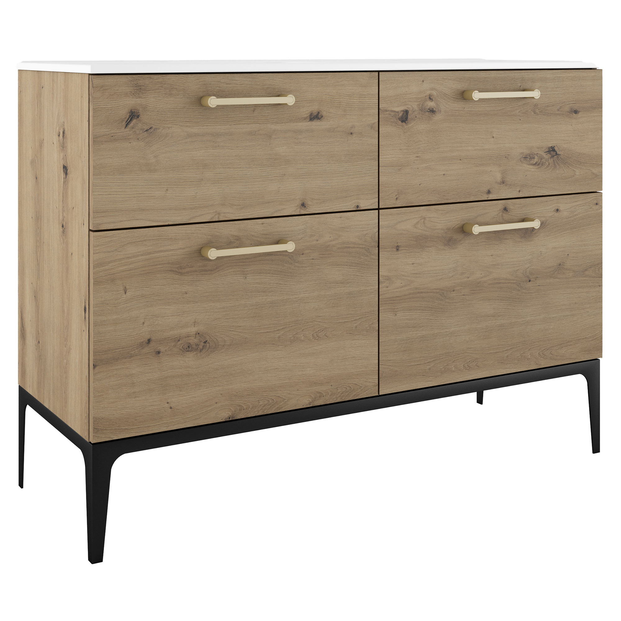 Dobbelt Servantskap Gull Ombra Tre Ljus 120 cm med Servant Hvit & Ben