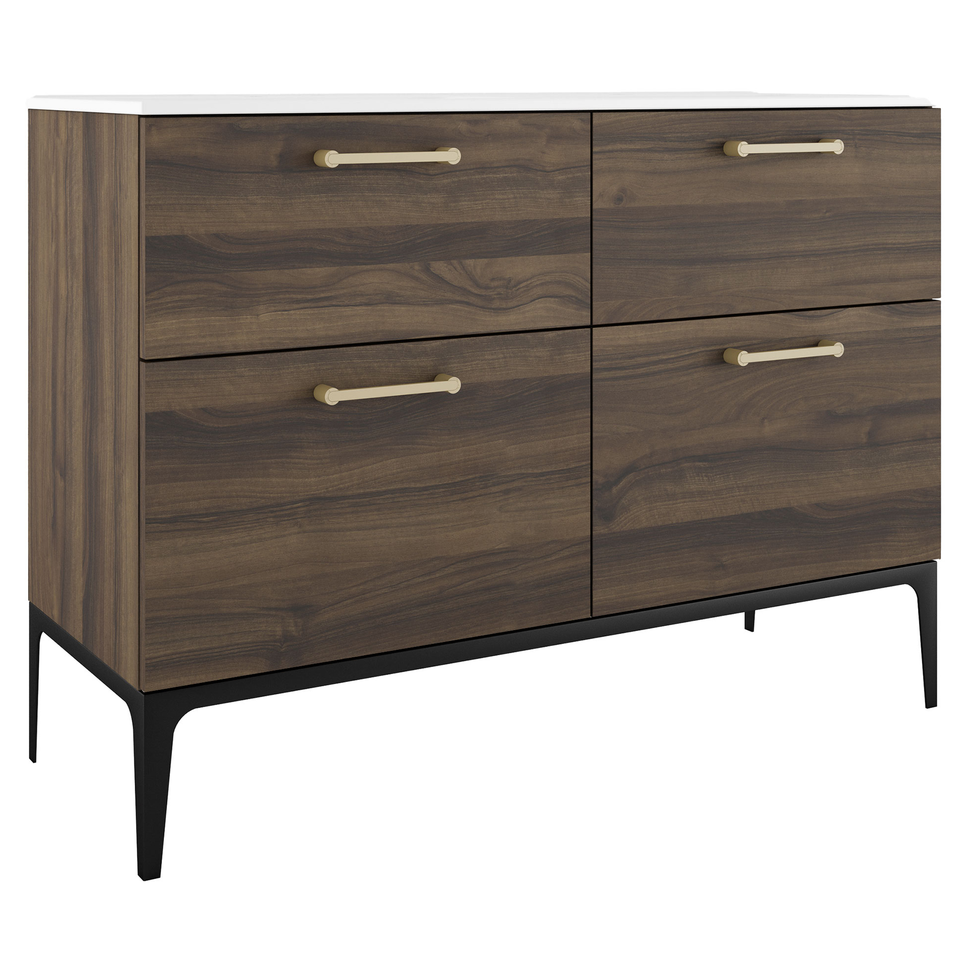 Dobbelt Servantskap Gull Ombra Tre Mörk 120 cm med Servant Hvit & Ben