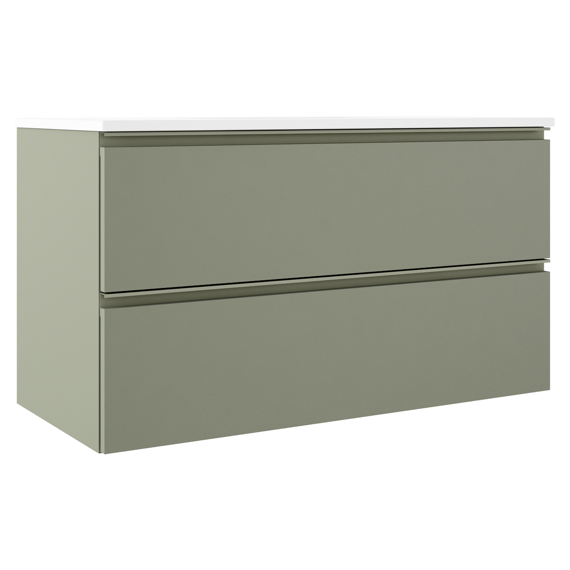 Servantskap Luna Oliv Matt 100 cm med Oliv Håndtak & Servant Hvit Blank