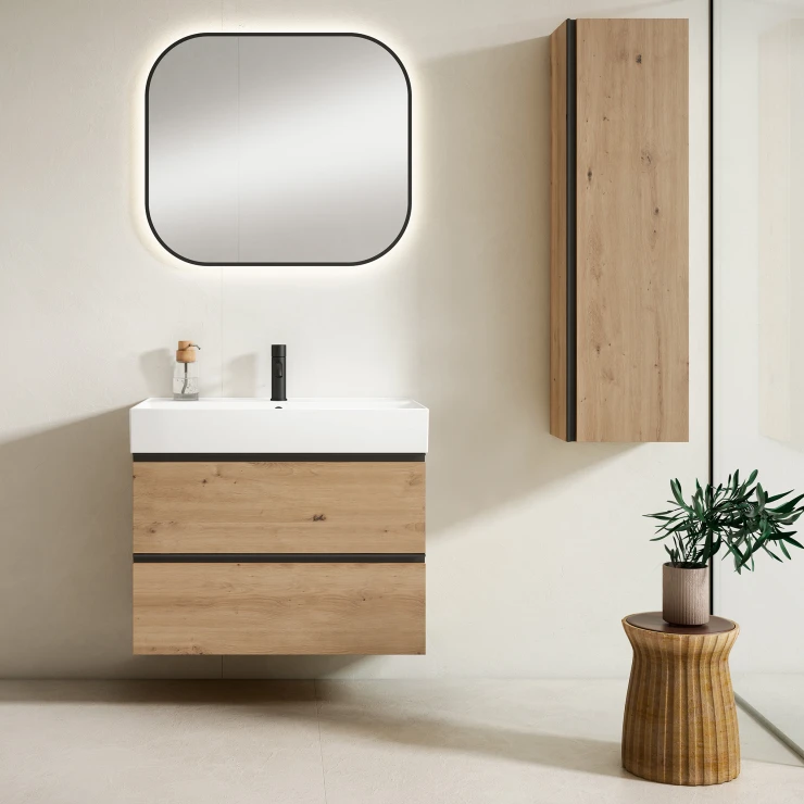 Servantskap Eik Luna Tre 80 cm med Butler Servant Hvit Blank