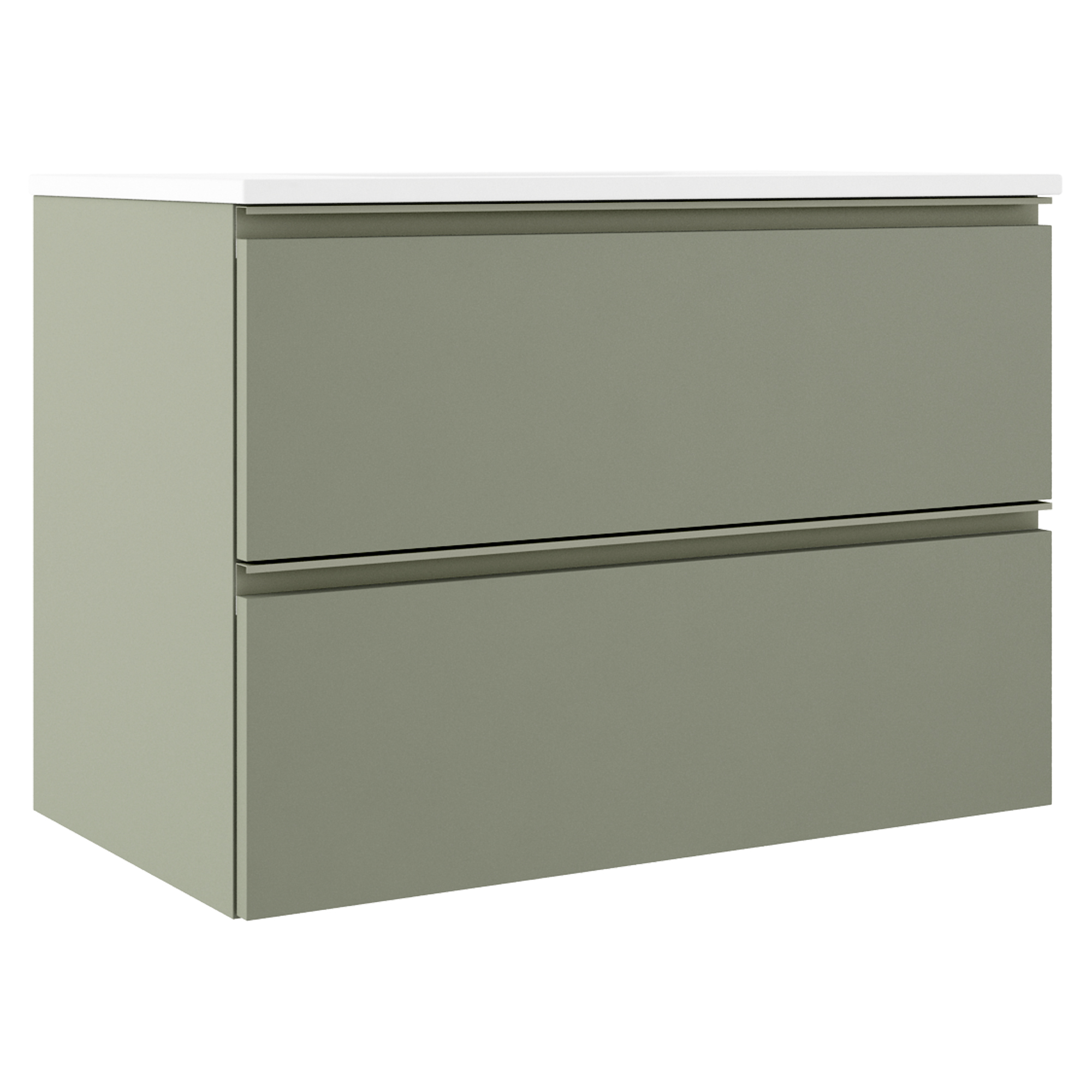 Servantskap Luna Oliv Matt 80 cm med Oliv Håndtak & Servant Hvit Blank