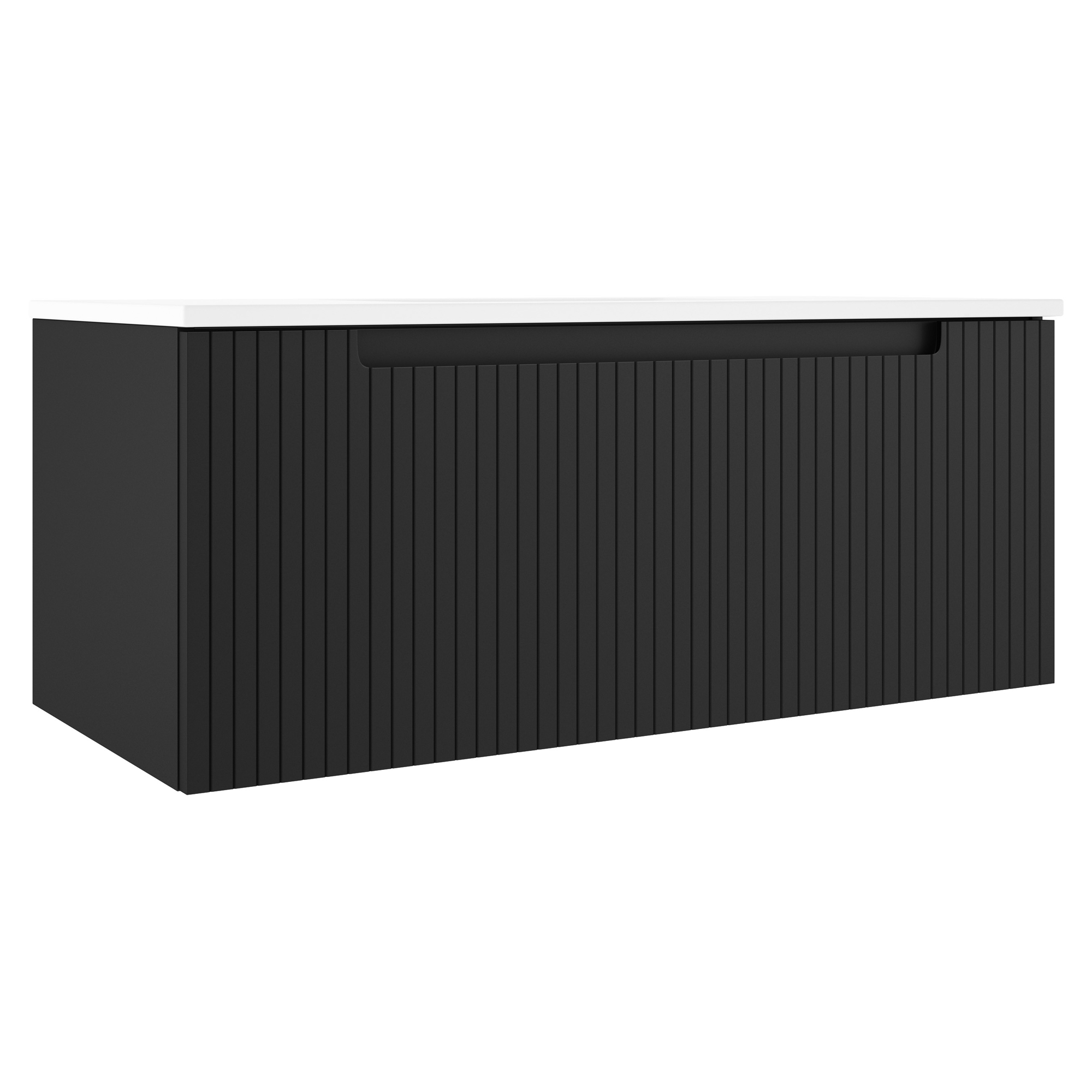Servantskap Ribb Svart Matt 100 cm med Servant Hvit Blank