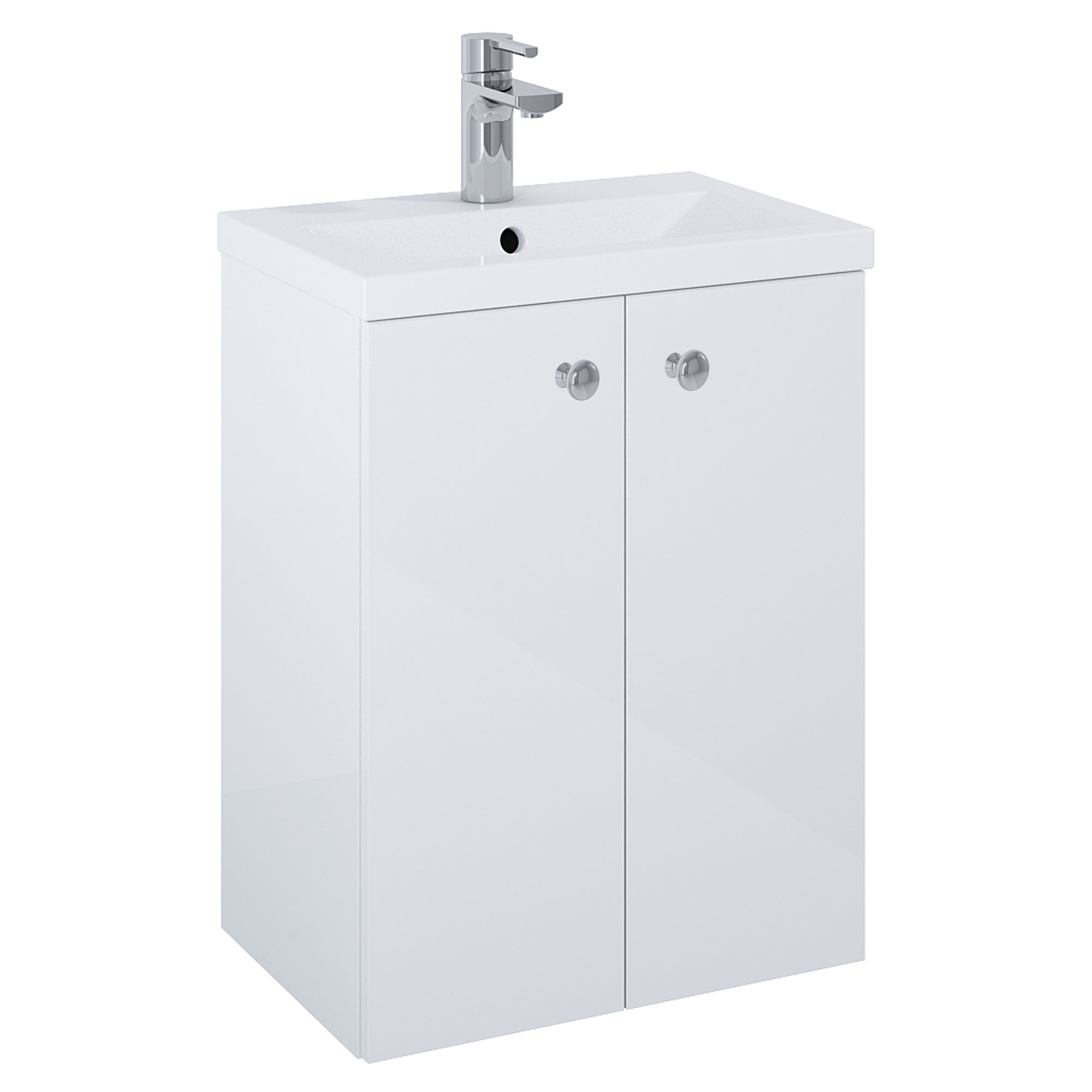 Servantskap Krom Minimal Hvit Blank 50 cm med To Dører & Servant Hvit Blank