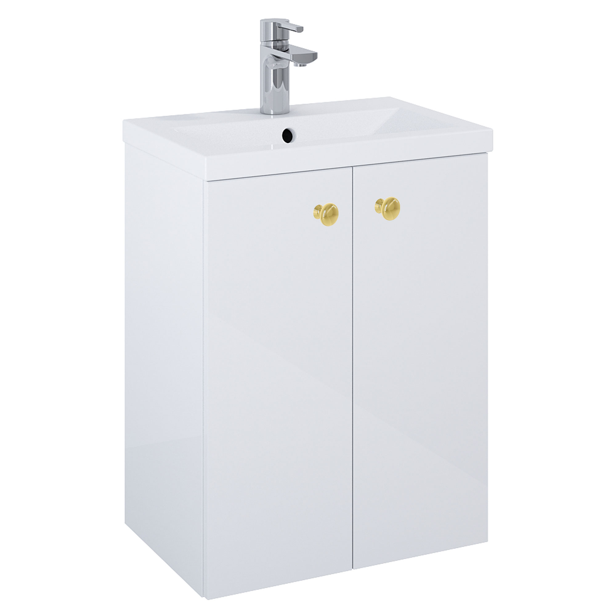 Servantskap Gull Minimal Hvit Blank 50 cm med To Dører & Servant Hvit Blank