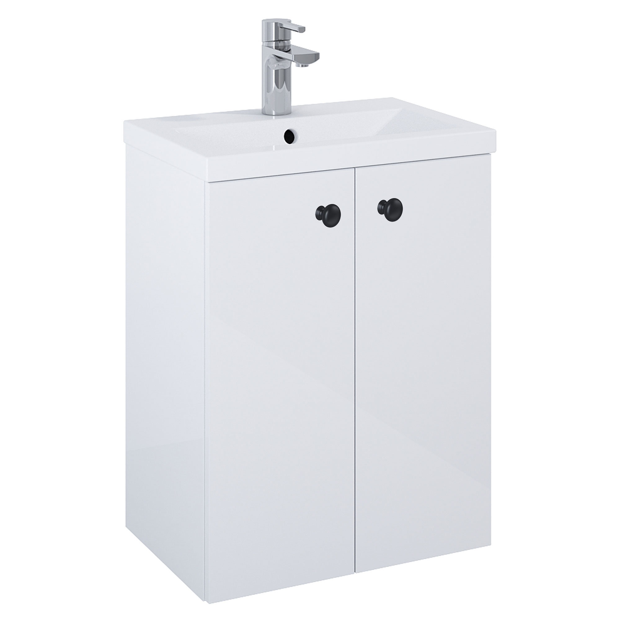 Servantskap Svart Minimal Hvit Blank 50 cm med To Dører & Servant Hvit Blank