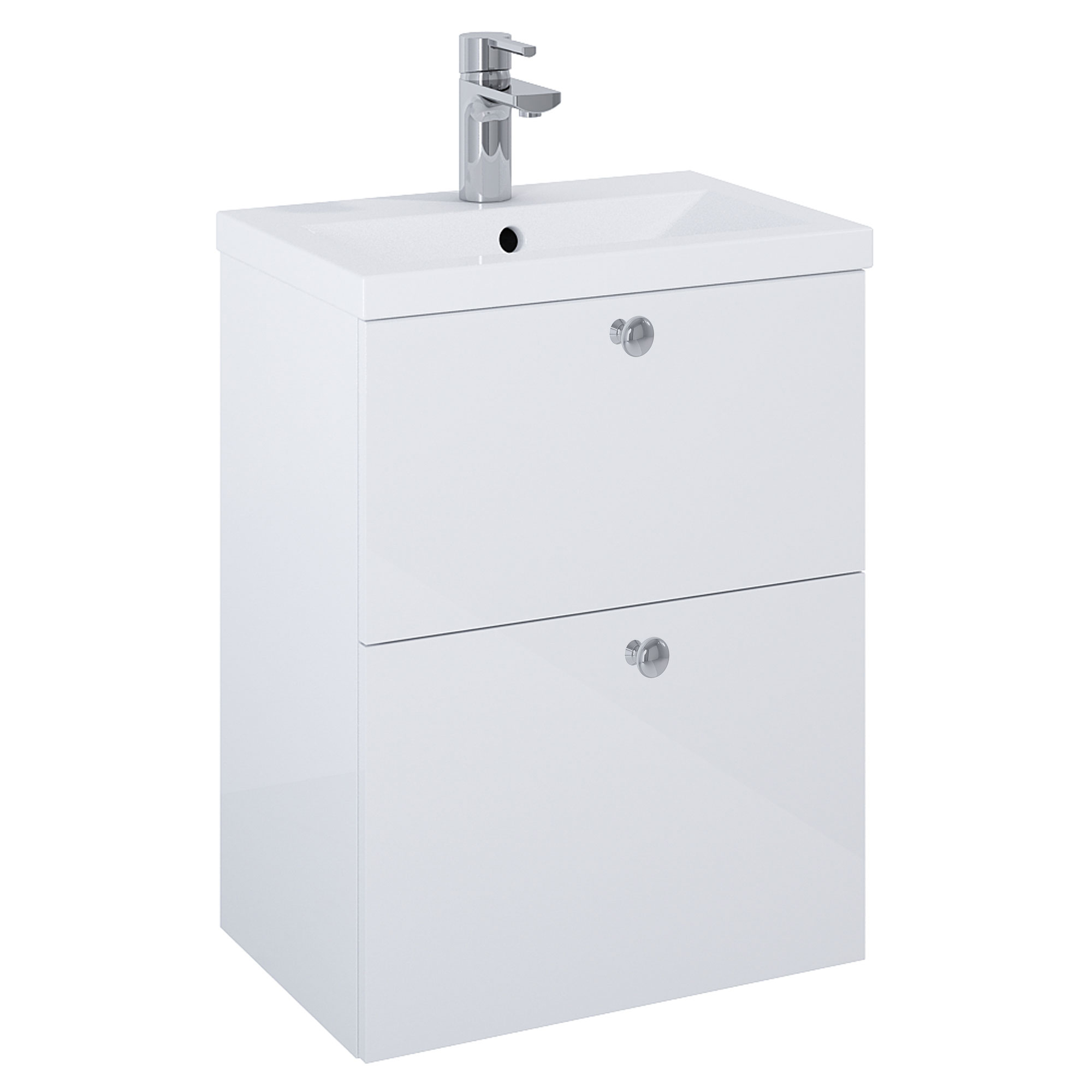 Servantskap Krom Minimal Hvit Blank 50 cm med To Skuffer & Servant Hvit Blank