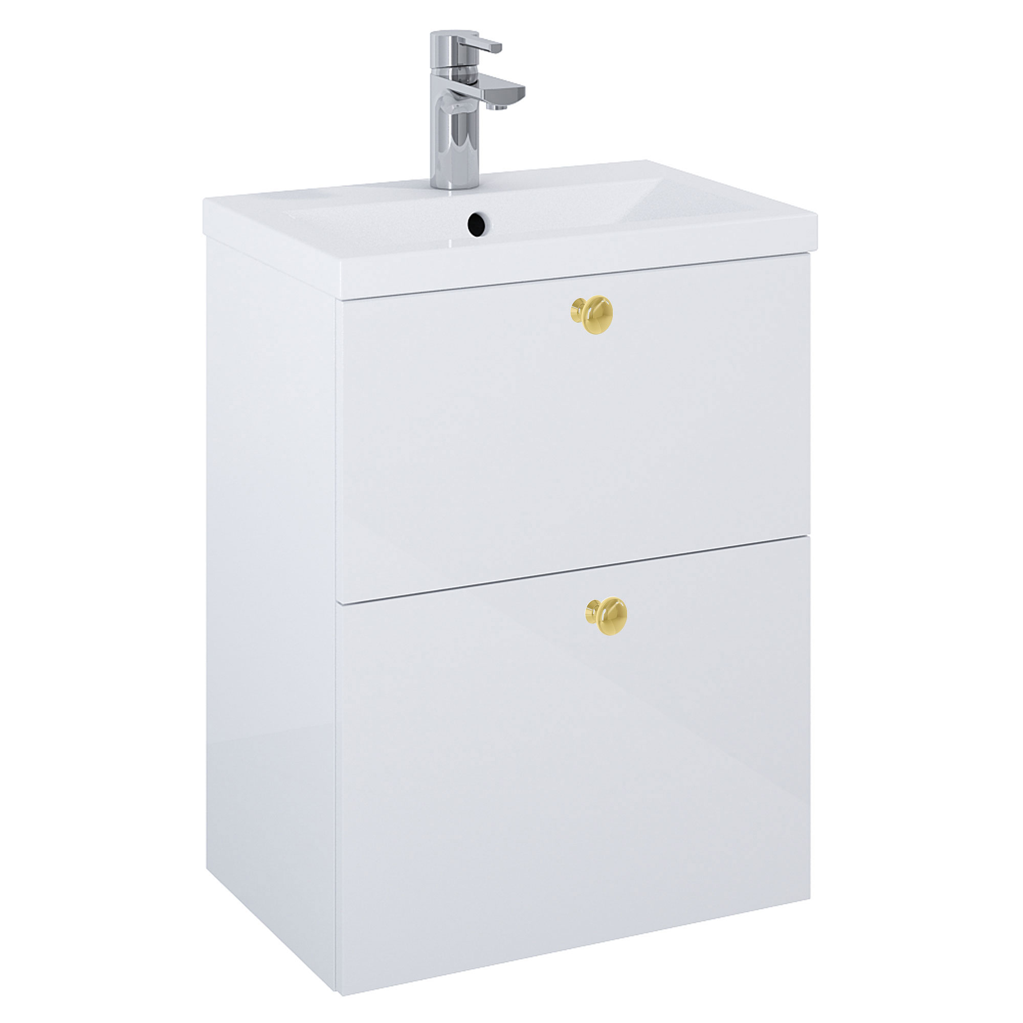 Servantskap Gull Minimal Hvit Blank 50 cm med To Skuffer & Servant Hvit Blank