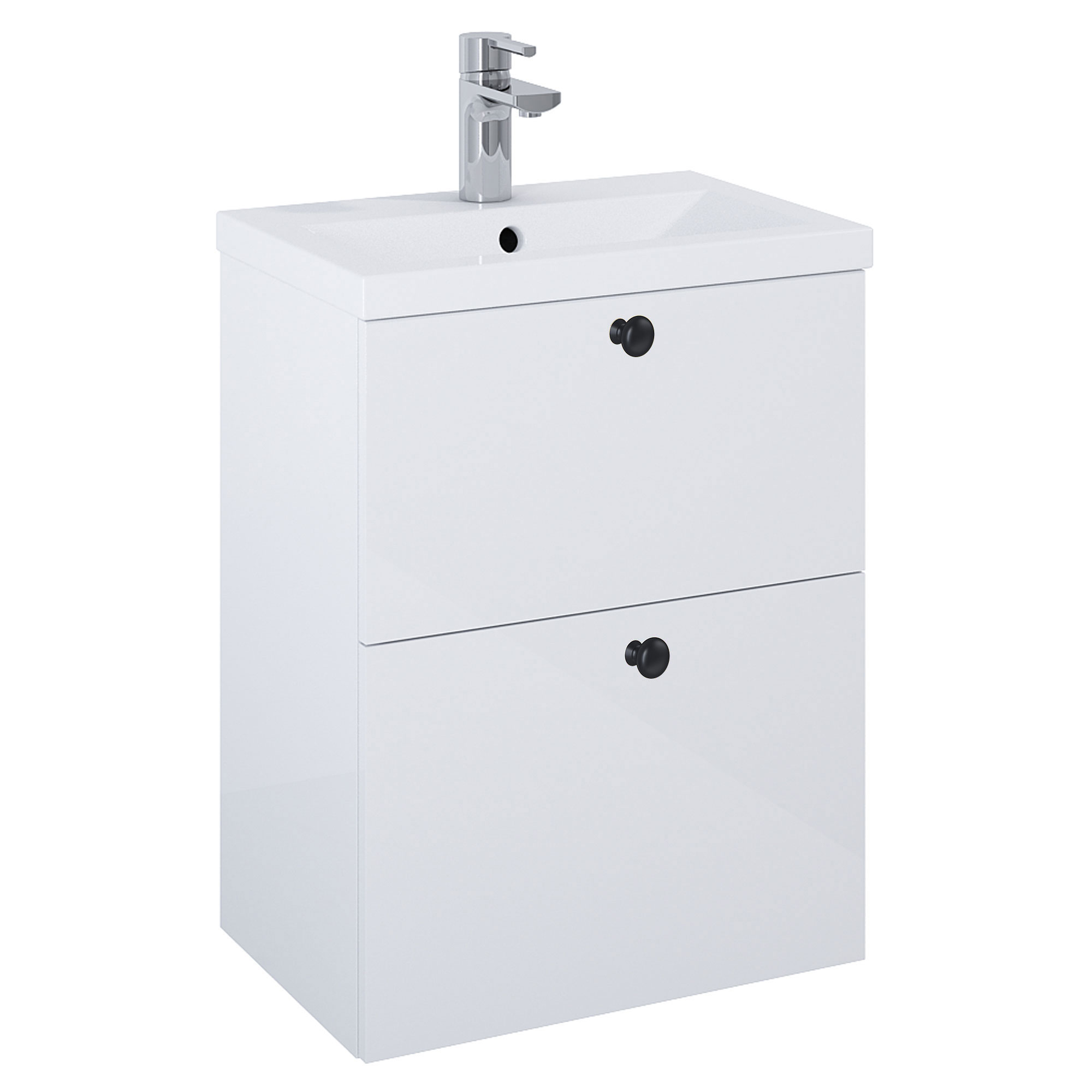 Servantskap Svart Minimal Hvit Blank 50 cm med To Skuffer & Servant Hvit Blank