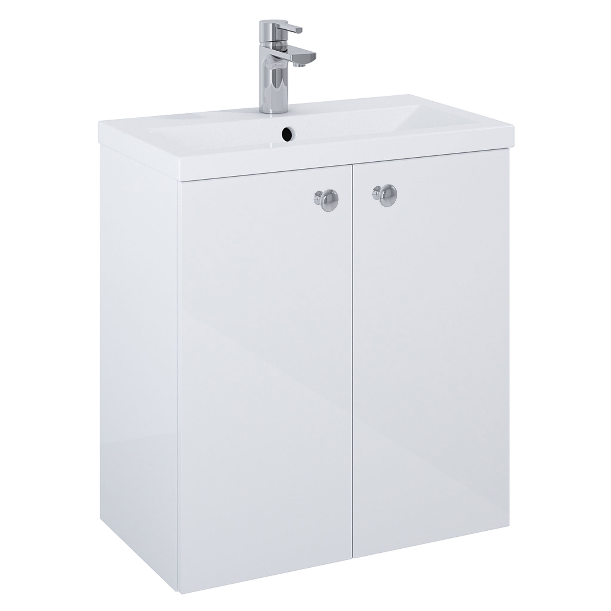 Servantskap Krom Minimal Hvit Blank 60 cm med To Dører & Servant Hvit Blank