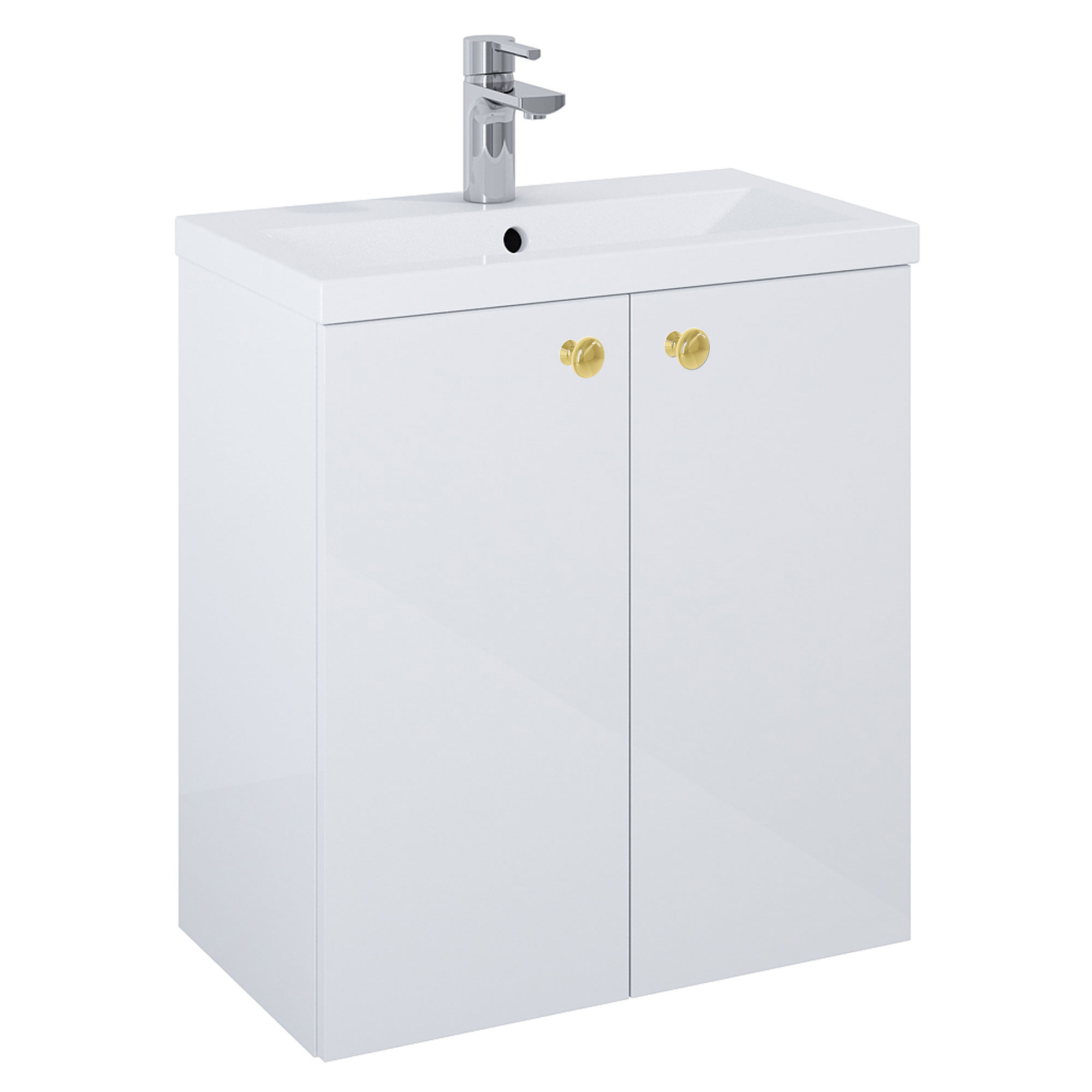 Servantskap Gull Minimal Hvit Blank 60 cm med To Dører & Servant Hvit Blank