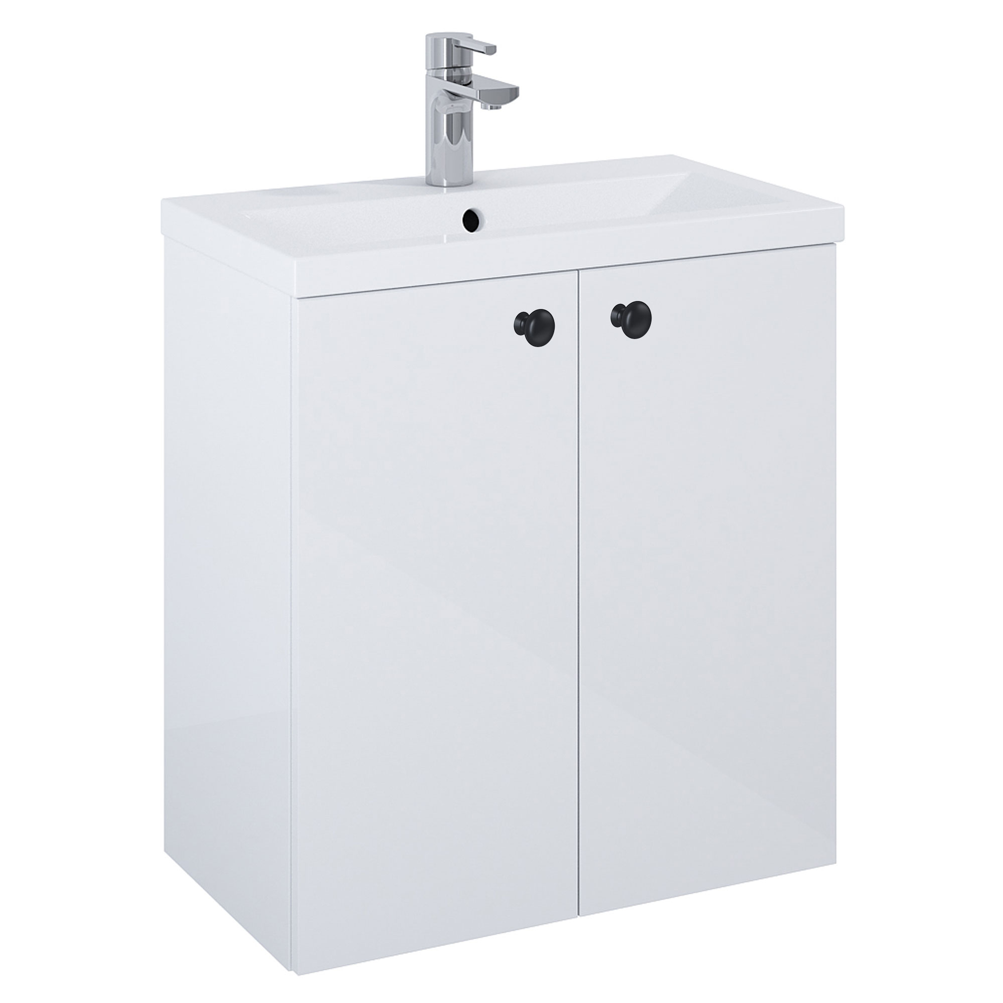 Servantskap Svart Minimal Hvit Blank 60 cm med To Dører & Servant Hvit Blank