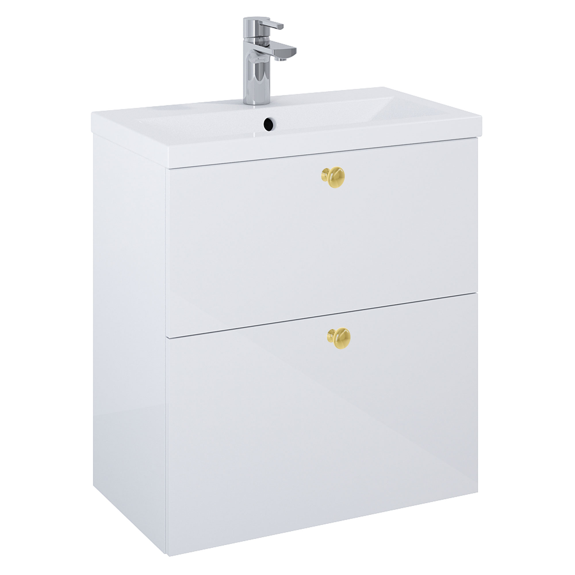 Servantskap Gull Minimal Hvit Blank 60 cm med To Skuffer & Servant Hvit Blank