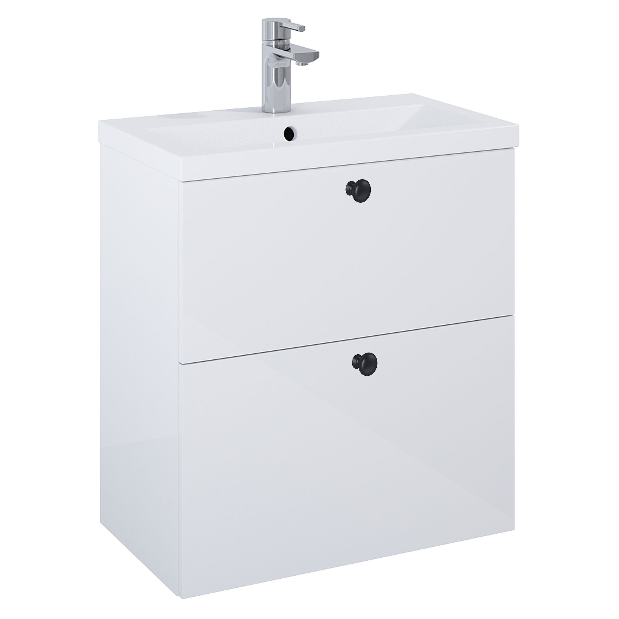 Servantskap Svart Minimal Hvit Blank 60 cm med To Skuffer & Servant Hvit Blank