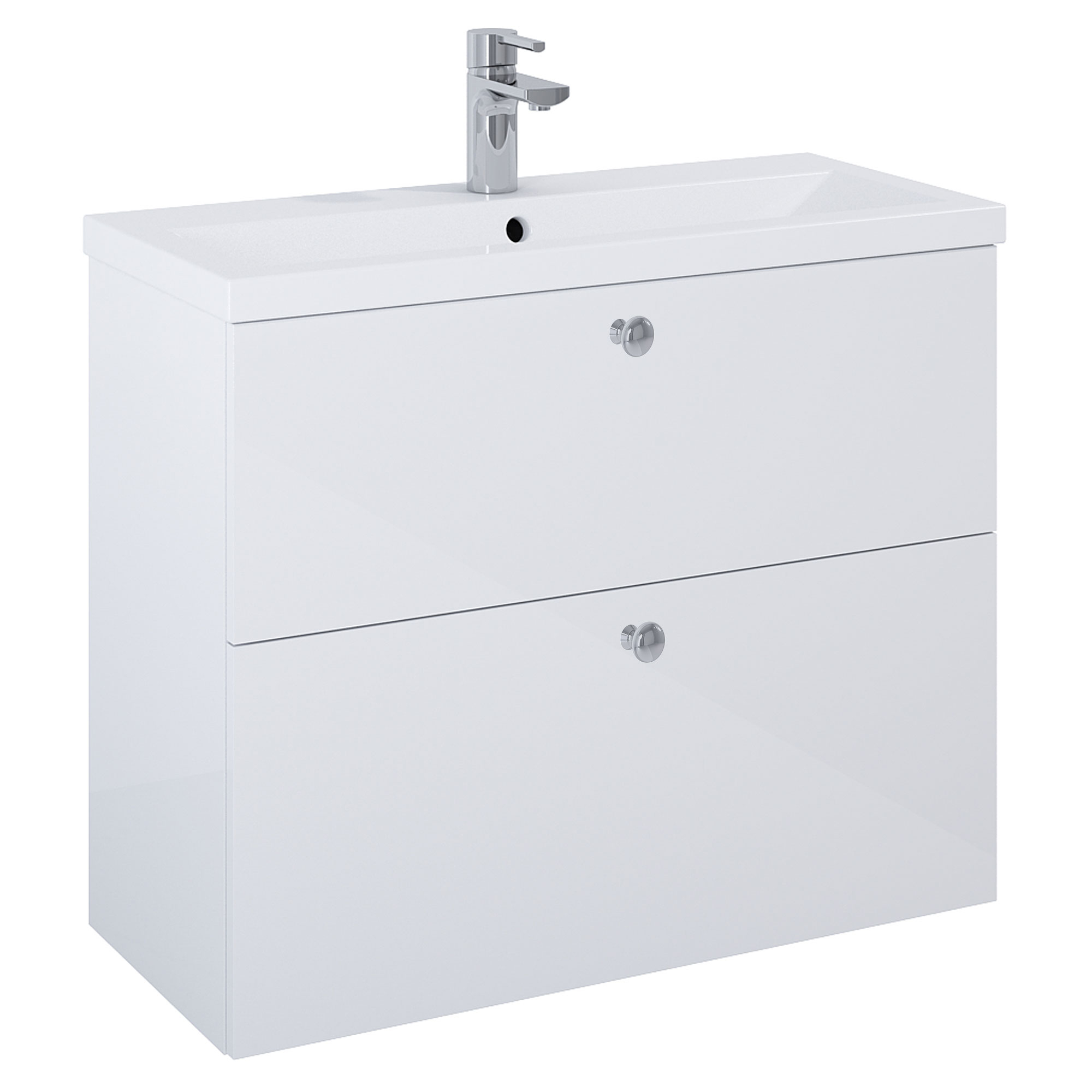 Servantskap Krom Minimal Hvit Blank 80 cm med To Skuffer & Servant Hvit Blank
