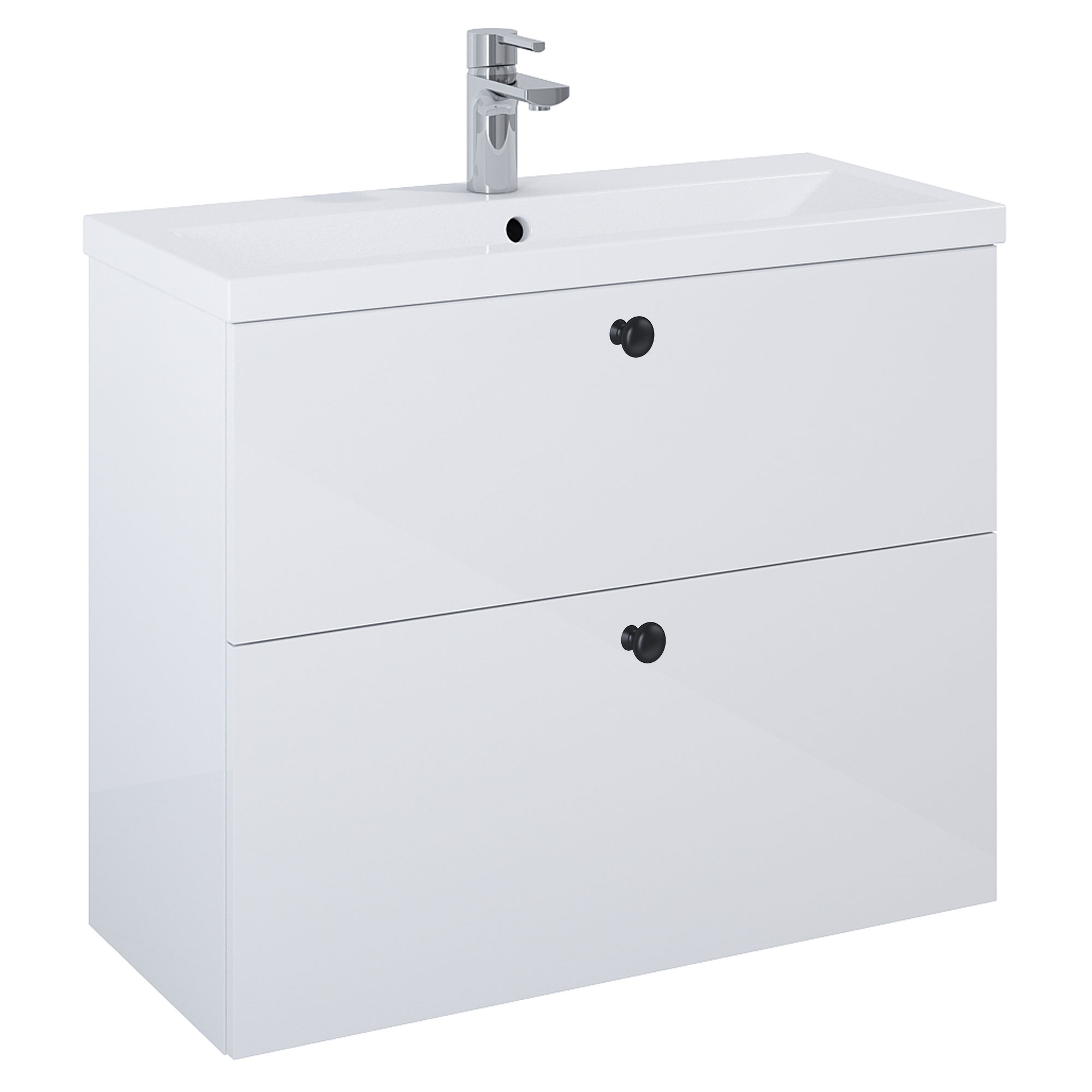 Servantskap Svart Minimal Hvit Blank 80 cm med To Skuffer & Servant Hvit Blank