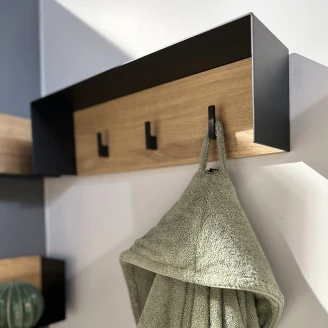Klesknagg <strong>Norrvi</strong>  40 cm 3 Krokar Svart & Tre Light Oak Matt