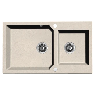 Granitt Kjøkkenvask <strong>Monolit</strong>  Beige Matt 86x50 cm med Vannlås