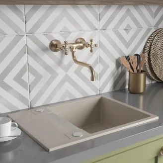 Granitt Kjøkkenvask <strong>Fumo</strong>  Beige Matt 56x44 cm med Vannlås