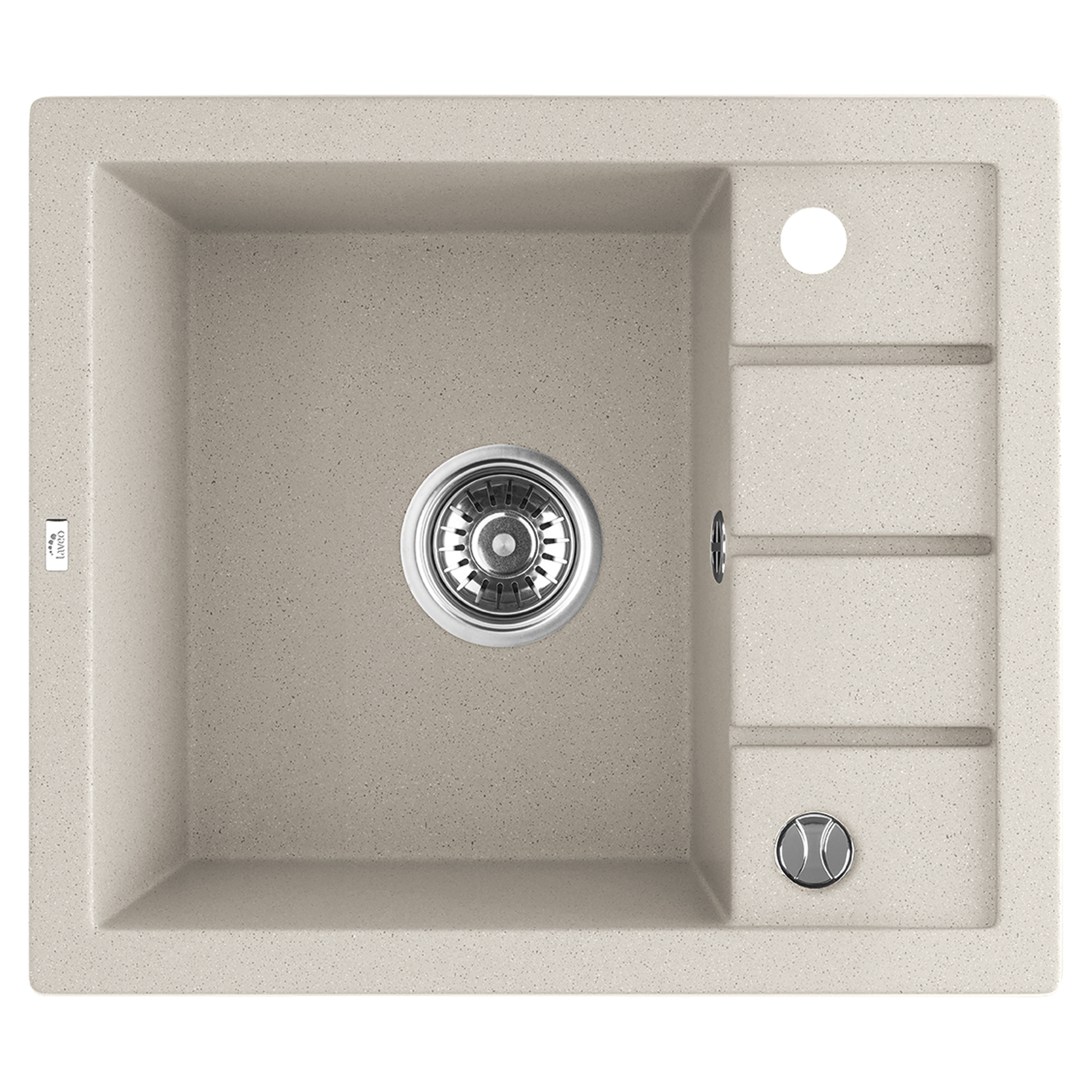 Granitt Kjøkkenvask Ladera Beige Matt 57x50 cm med Vannlås
