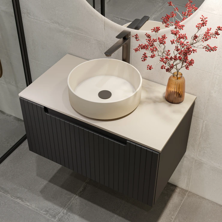 Servantskap Ribb Svart Matt 80 cm med Beige Bänkskiva