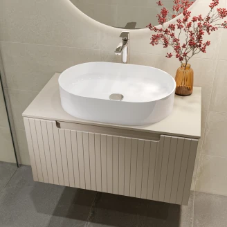 Møbelpakke Servantskap Ribb Beige 80 cm med Benkplate, Servant, Servantbatteri & Bunnventil