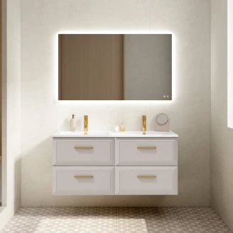 Dobbelt Servantskap Gold <strong>Tandem</strong>  Beige 120 cm med Servant Hvit Blank