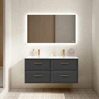 Dobbelt Servantskap Gold <strong>Tandem</strong>  Mørkgrå 120 cm med Servant Hvit Blank
