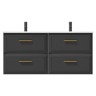 Dobbelt Servantskap Gold <strong>Tandem</strong>  Mørkgrå 120 cm med Servant Hvit Blank
