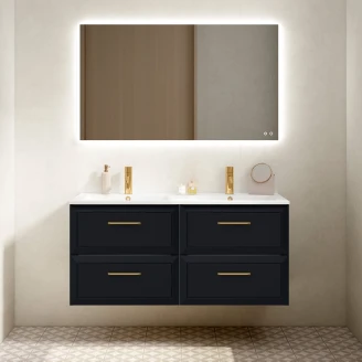 Dobbelt Servantskap Gold <strong>Tandem</strong>  Mørkblå 120 cm med Servant Hvit Blank