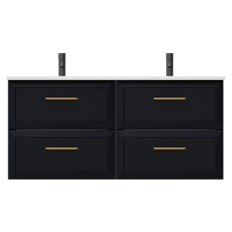 Dobbelt Servantskap Gold <strong>Tandem</strong>  Mørkblå 120 cm med Servant Hvit Blank