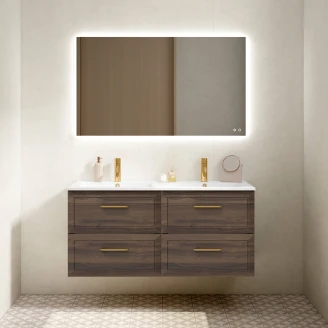 Dobbelt Servantskap Gold <strong>Tandem</strong>  Valnøtt 120 cm med Servant Hvit Blank