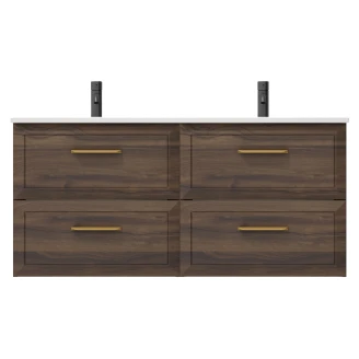 Dobbelt Servantskap Gold <strong>Tandem</strong>  Valnøtt 120 cm med Servant Hvit Blank