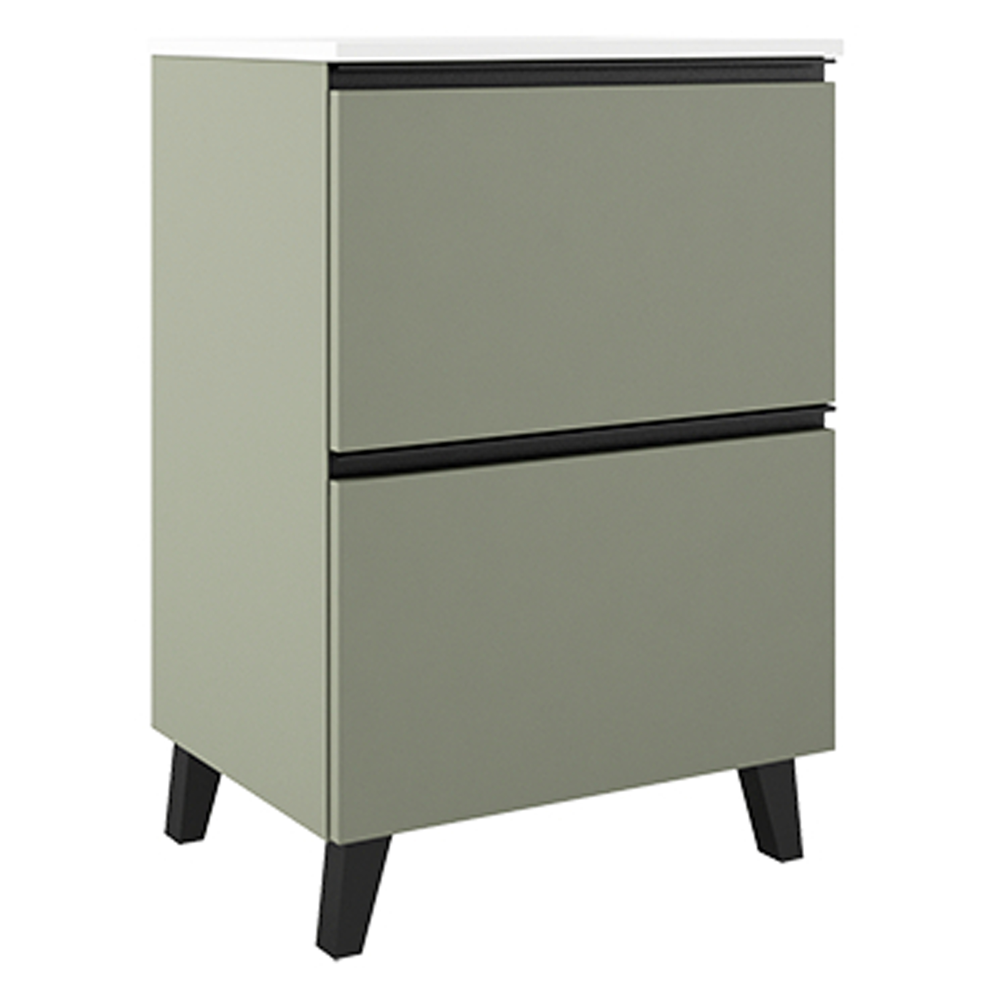 Servantskap Luna Oliv 60 cm med Två Skuffer & Servant Hvit Blank