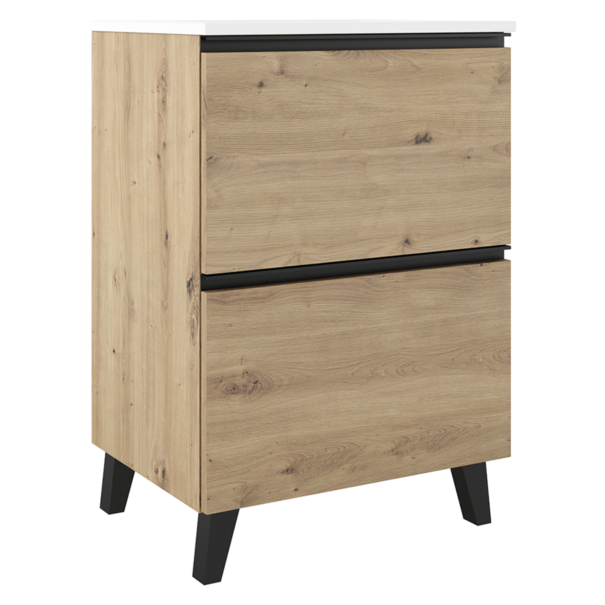 Servantskap Luna Tre Ljus 60 cm med Två Skuffer & Servant Hvit Blank