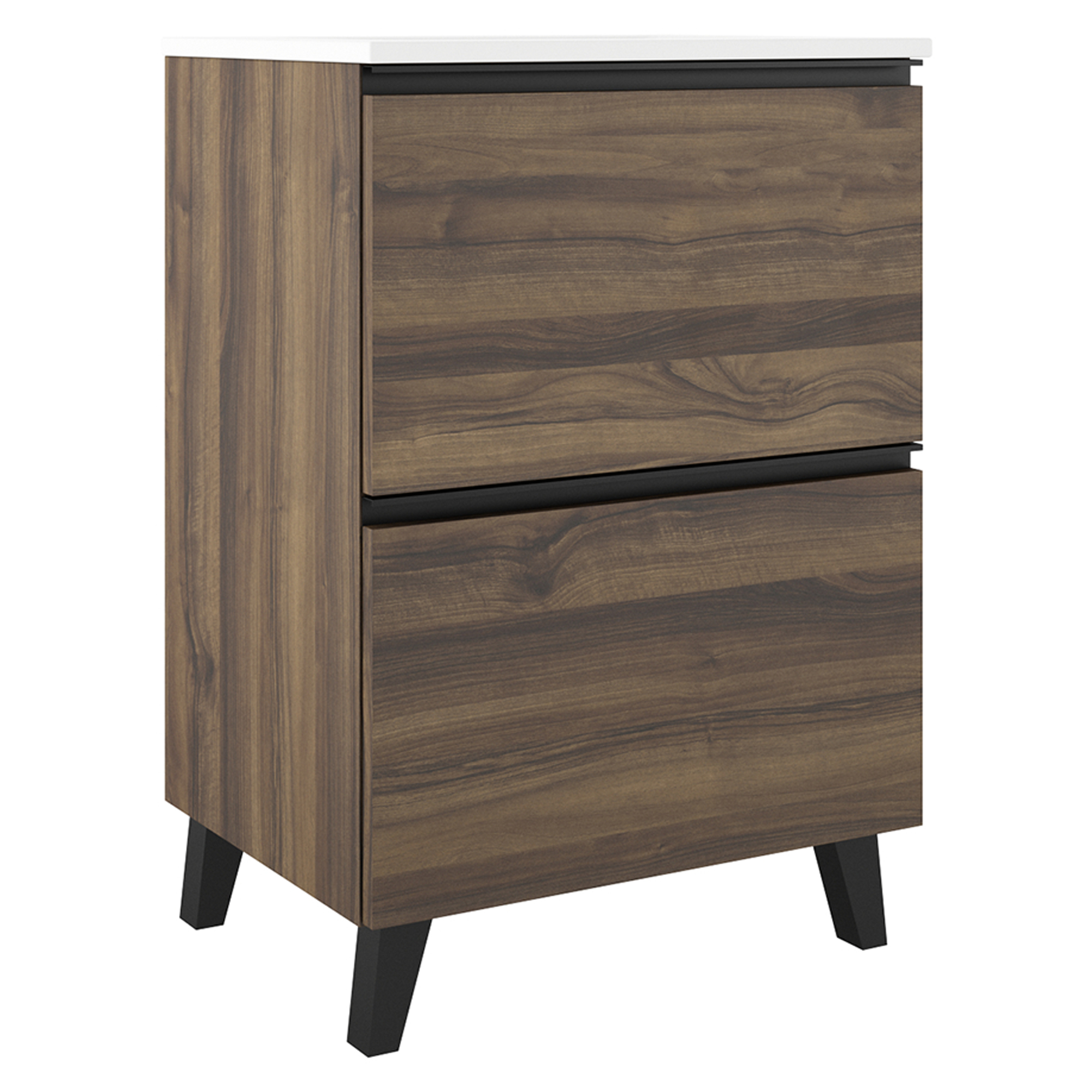 Servantskap Luna Tre Mörk 60 cm med Två Skuffer & Servant Hvit Blank