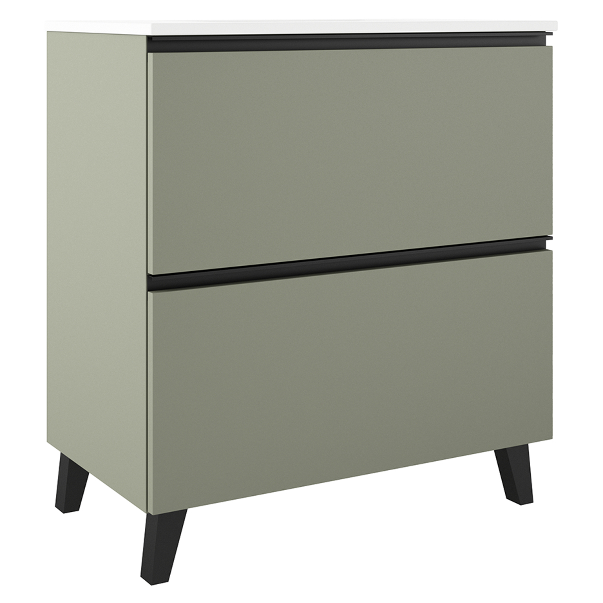 Servantskap Luna Oliv 80 cm med Två Skuffer & Servant Hvit Blank