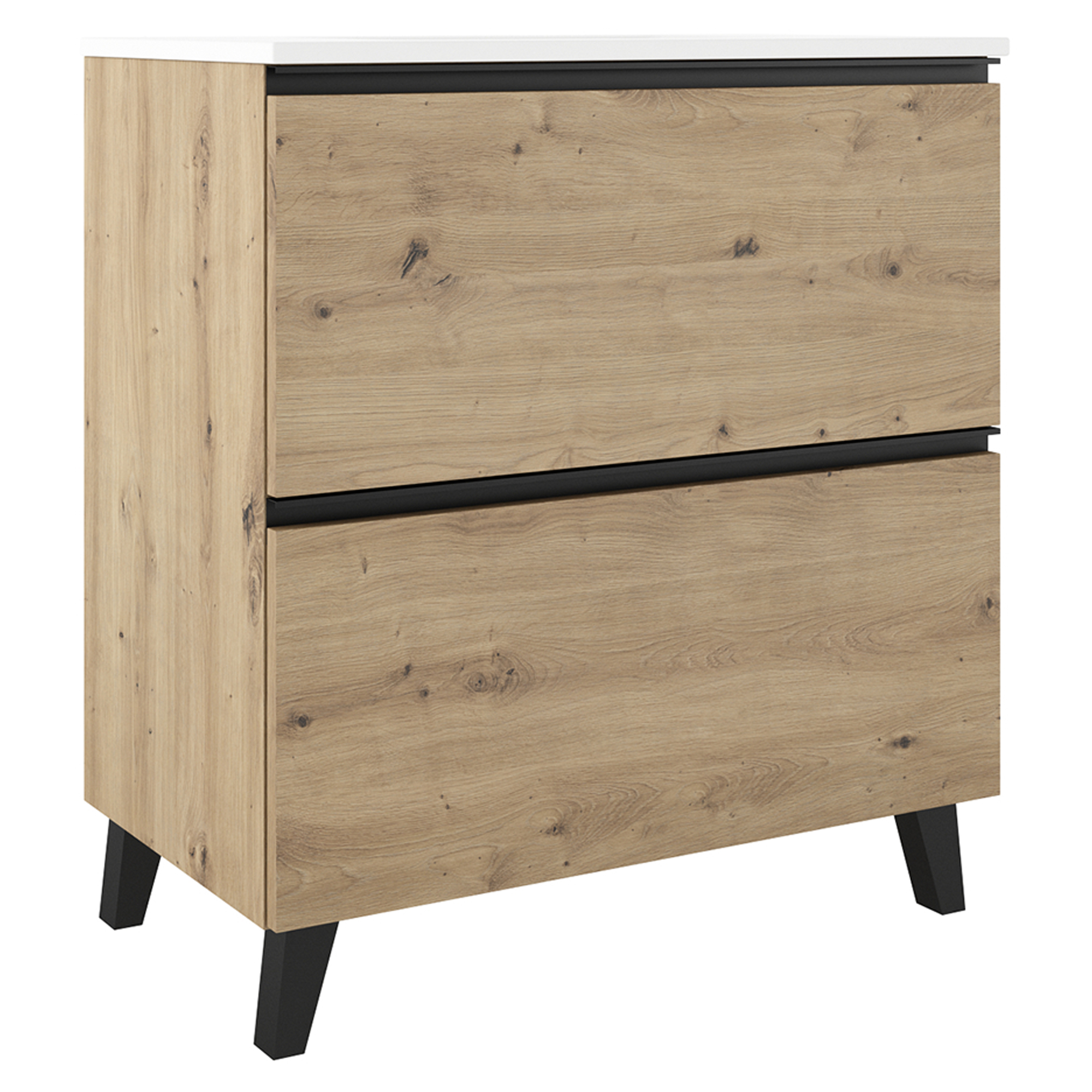 Servantskap Luna Tre Ljus 80 cm med Två Skuffer & Servant Hvit Blank