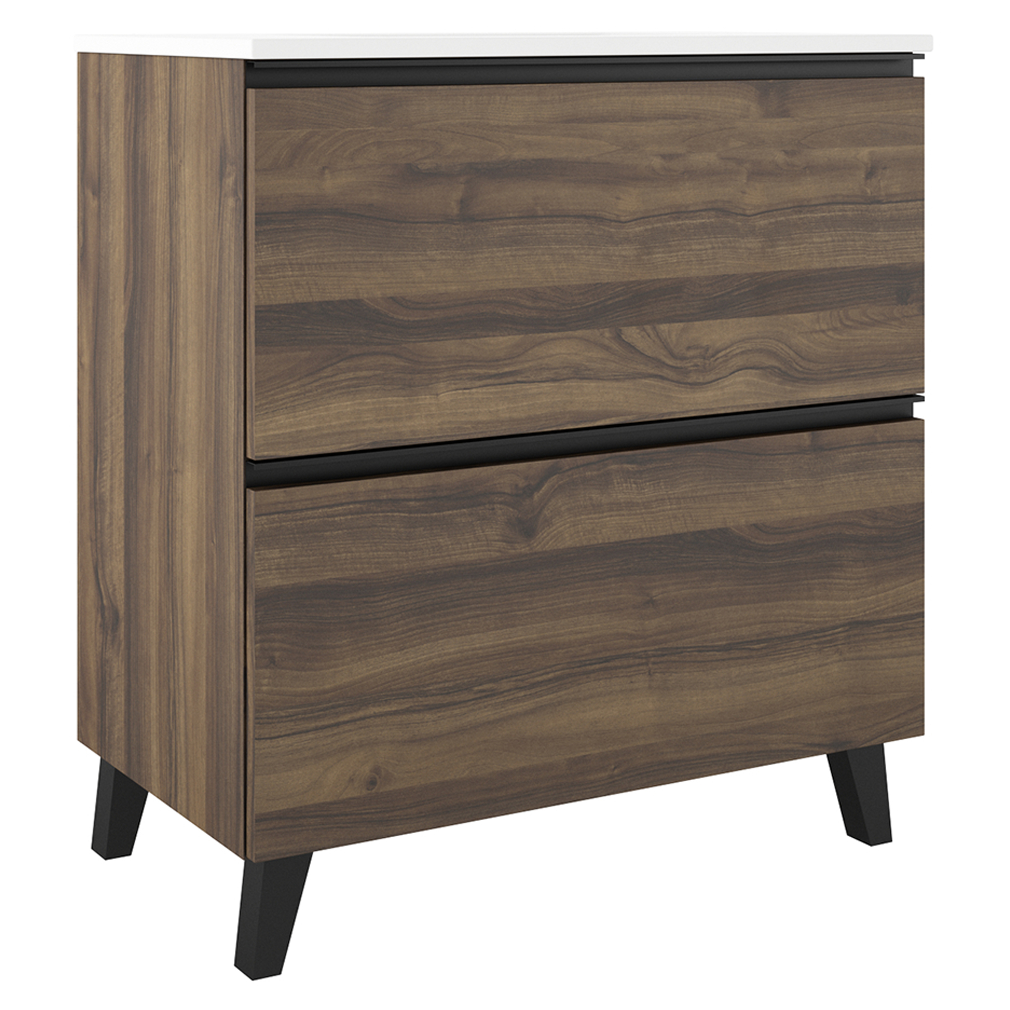 Servantskap Luna Tre Mörk 80 cm med Två Skuffer & Servant Hvit Blank