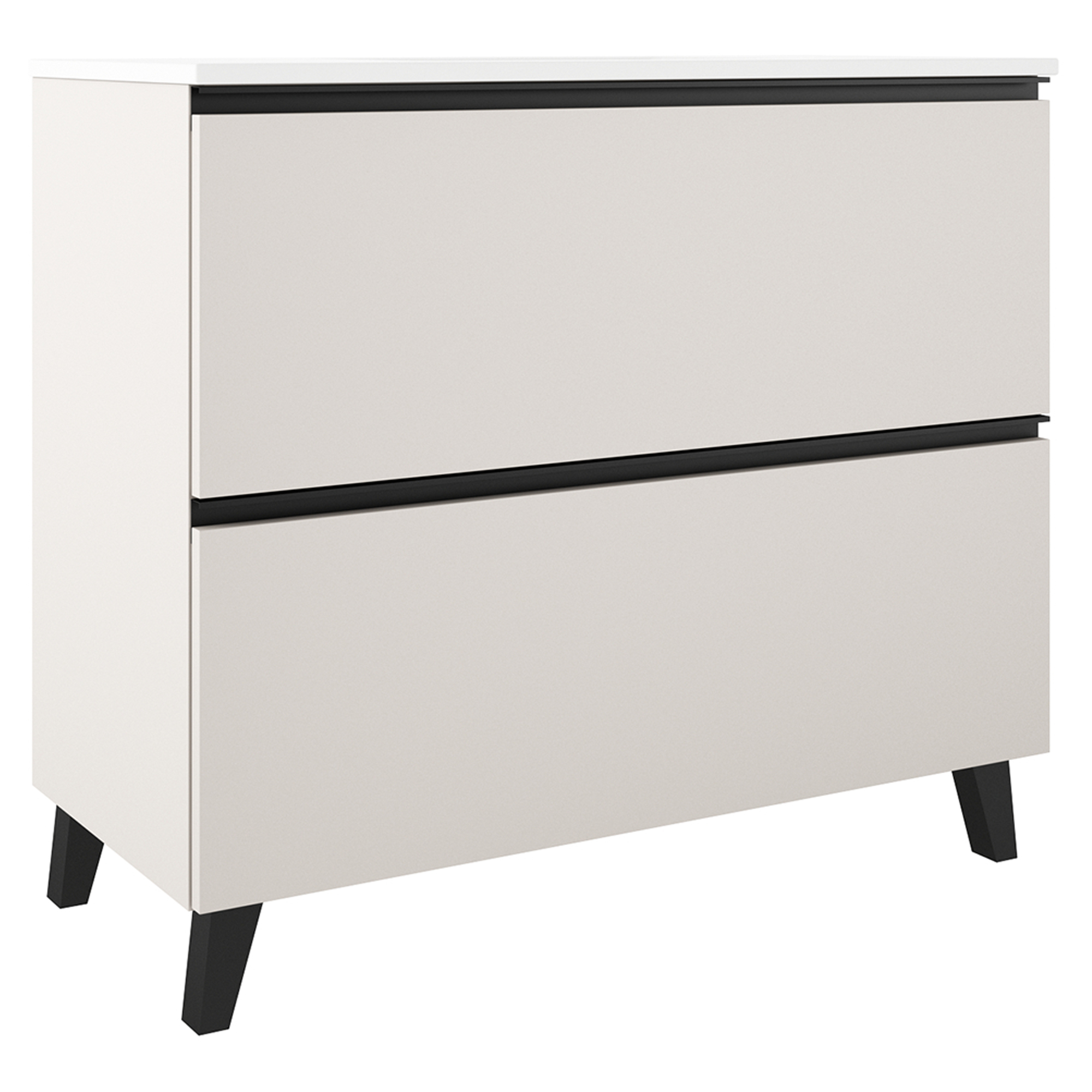 Servantskap Luna Beige 100 cm med Två Skuffer & Servant Hvit Blank