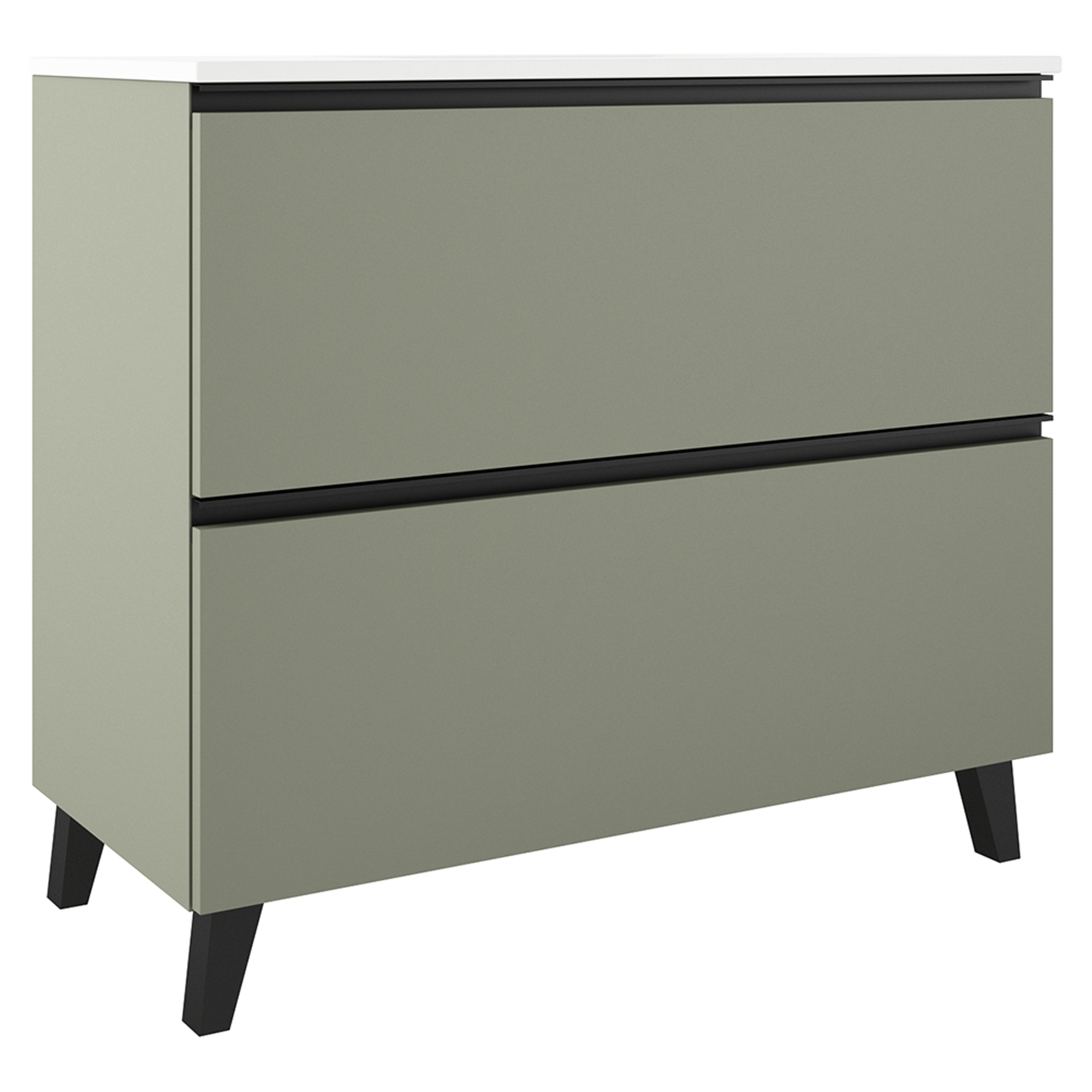 Servantskap Luna Oliv 100 cm med Två Skuffer & Servant Hvit Blank
